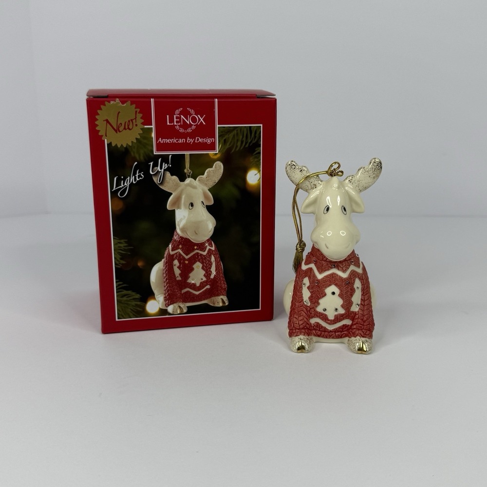 Lenox Christmas Sweater Moose Light Up Ornament 4" Brand New In Box #870927